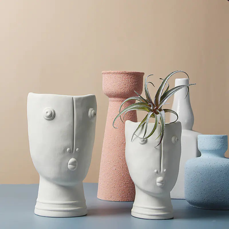 Neutral Abstract Ceramic Face Planter